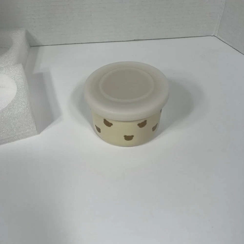 Cute Teddy Bear Ceramic Baby Food Bowl w Silicone Lid 200ml BPA Free